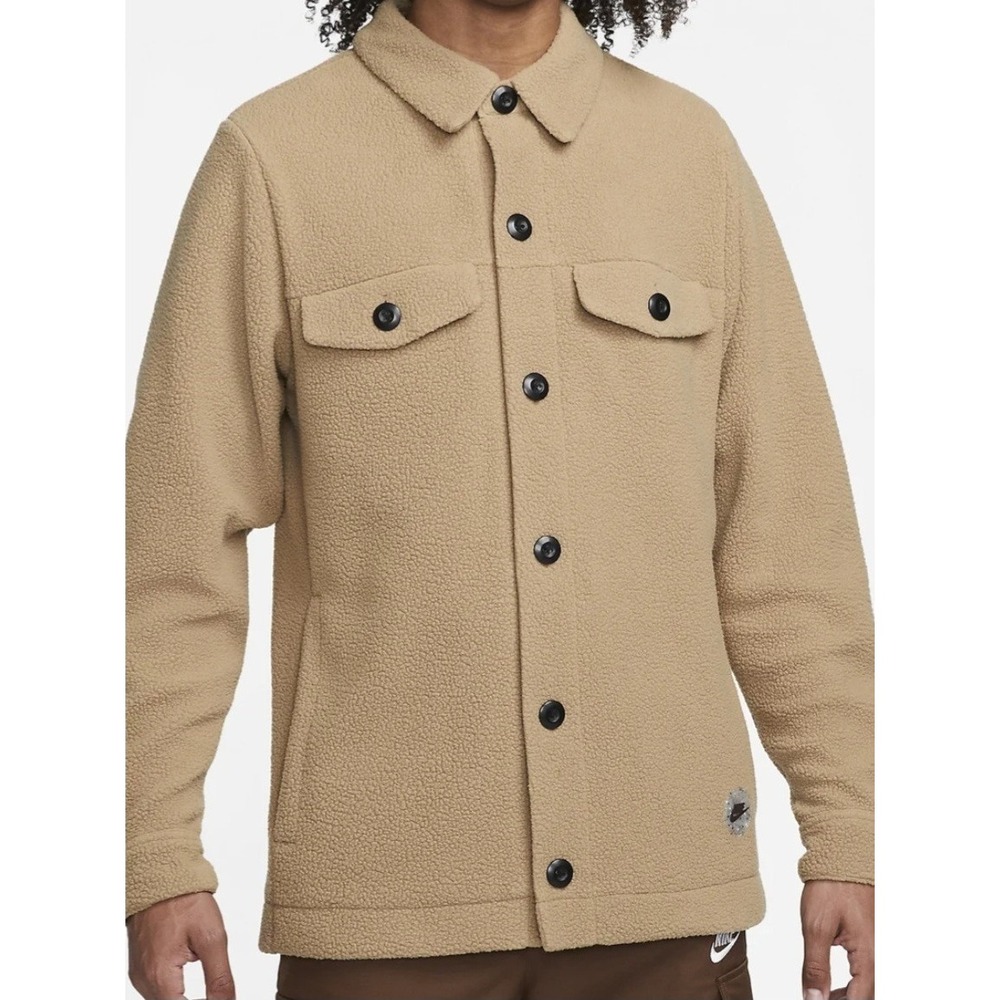Nike Sportswear Fleece Utility Jacket Shacket Tan Men's Size Large